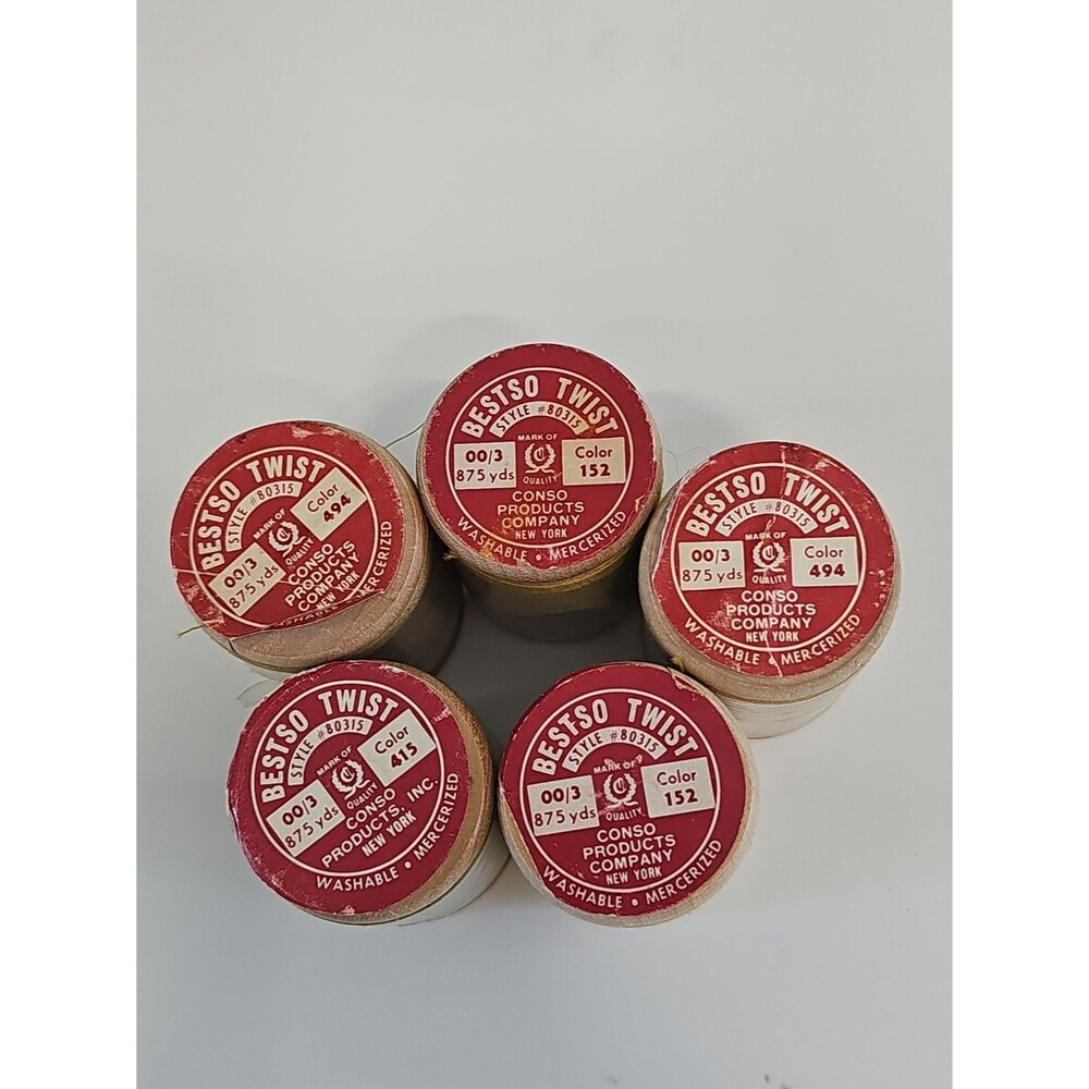 Vintage BESTSO TWIST Thread 4 Spools NOS Sealed Conso Products 875 Yards Sewing